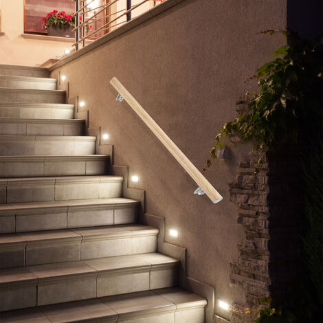 Relaxdays Rampe d’escalier, 200 cm, Main courante escalier, Aluminium, Aspect hêtre intérieur extérieur, Ø 42mm, nature