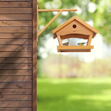 Relaxdays Mangeoire d'extérieur pour oiseaux, bois, non traité, à pieds, H  x L x P : env. 117 x 50 x 50 cm, marron