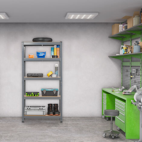 Relaxdays Étagère Charge Lourde 250kg - 5 Niveaux Réglables - 168x80x30 Cm - Acier Et MDF - Pour Garage