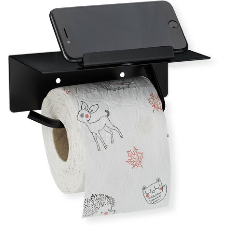 Noir）Porte-Papier Toilette Mural sans Perçage, Support Papier WC en  Aluminium avec étagères Spacieuses