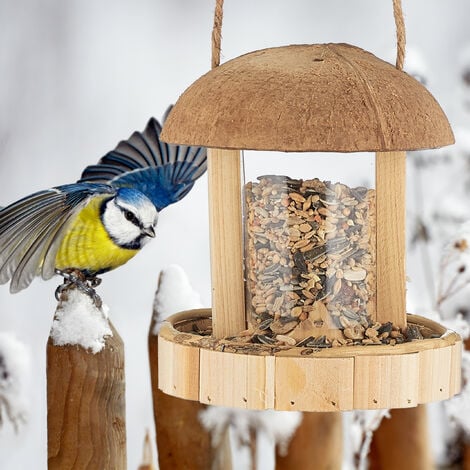 Relaxdays Mangeoire d'extérieur pour oiseaux, abri en bois, cabane