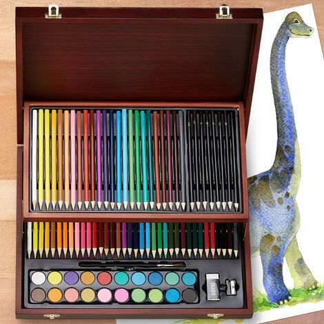 Relaxdays Coffret peinture, set dessin avec couleurs, crayons, pinceaux, gommes, valise en bois, pour adulte, nature | Leroy Merlin Relaxdays Coffret peinture, set dessin avec couleurs, crayons, pinceaux, gommes, valise en bois, pour adulte, nature | Leroy Merlin