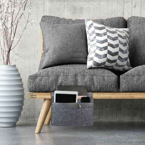 Organiseur De Chevet En Feutre à Glisser - Poche De Rangement Pour Téléphone, Livre, Télécommande - Gris, Sans Installation