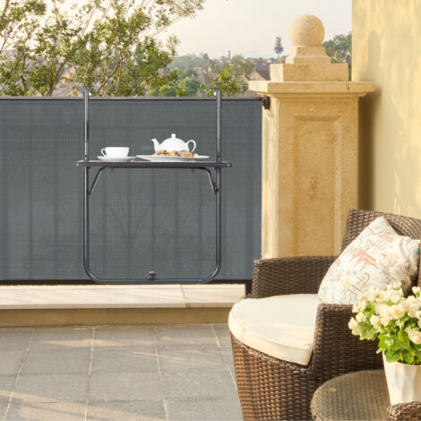 Table De Balcon Suspendue Pliante Relaxdays - Noir, Aspect Rotin, 3 Hauteurs Réglables, Max 20kg - 59,5x36 Cm