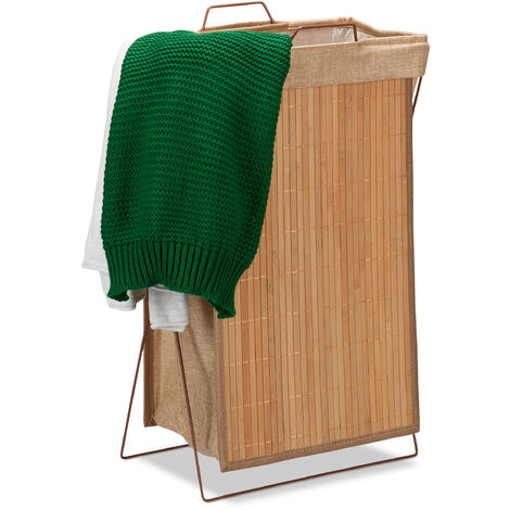 Relaxdays Panier à linge corbeille bambou coffre bois sac rangement HxLxP:  60x50,5x35,5cm bac à vêtement avec couvercle