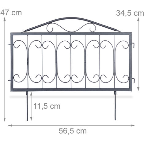 Lot de 4 clôtures de jardin décoratives en métal avec ornements - dim.  totales 252L x 62H cm - noir - Décoration d'extérieur - Achat & prix