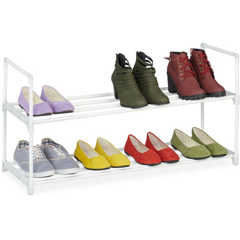 Relaxdays Étagère à chaussures en métal, 3 niveaux, empilable, porte- chaussures HLP 50x70x26 cm, 9 paires, blanc