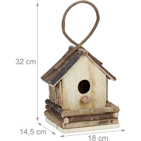 Maison D'oiseau Déco En Bois Non Traité - Nichoir Décoratif Pour Balcon, Terrasse, Jardin - Design Naturel