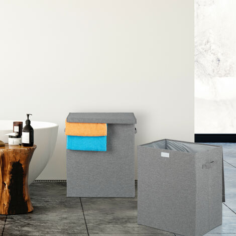 Lot De 2 Paniers Rangement Relaxdays - 31x32x30 Cm - Marron Tressé - Poignées - Pliable - Pour Linge, Jouets, Déco - 5