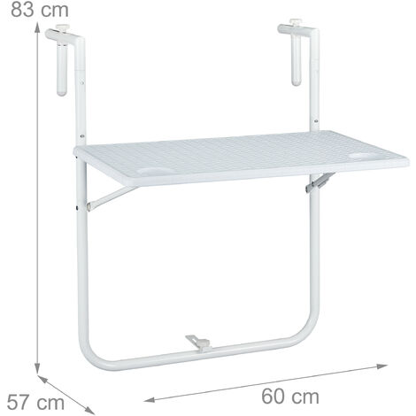Relaxdays Table Balcon Suspendue, Rabattable, réglable en Hauteur sur 3