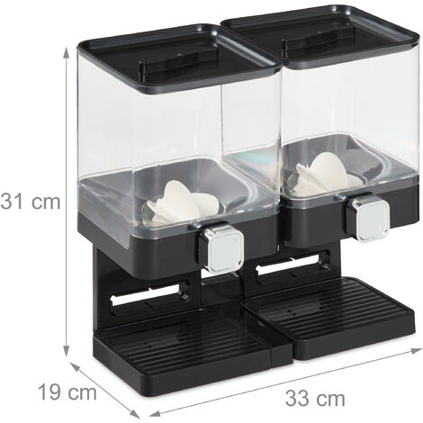 Distributeur De Céréales Double Relaxdays - Rangement Pour Muesli, Cornflakes, Fruits Secs - Noir - 2x3.5L