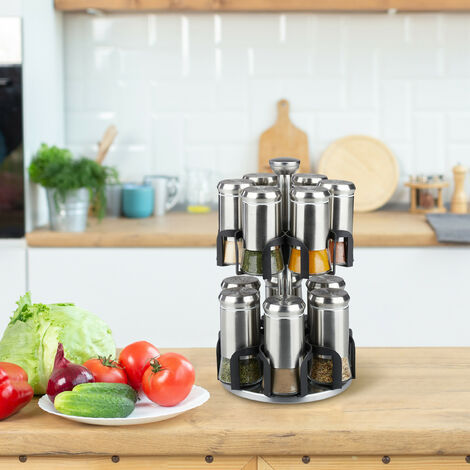 Carrousel à Épices Rotatif 8 Pots - Organisateur Cuisine Noir/Transparent Relaxdays