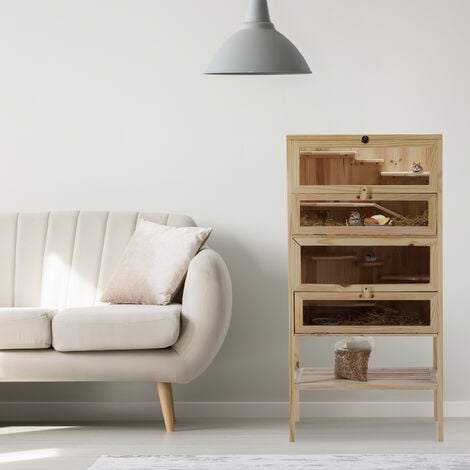Relaxdays Cage de hamster XXL en bois, 3 étages, volets, fenêtre de visualisation, petits rongeurs, 120x60x40 cm, nature
