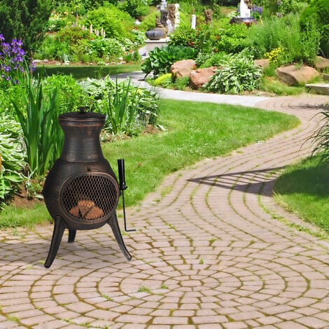 Blumfeldt Knight on Fire Poêle à bois décoratif de jardin ou terasse -  cheminée extérieure avec grille et tisonnier - inox noir