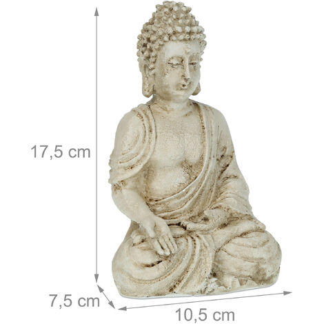Relaxdays Statue bouddha assis, résistant aux intempéries et au gel, jardin, zen, déco, HLP: 17,5 x 10,5 x 7,5 cm, crème