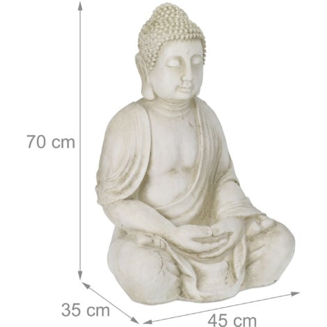 Relaxdays Statue bouddha XXL, assis, grand, jardin, 70 cm de haut, résistant aux intempéries et au gel, déco, crème