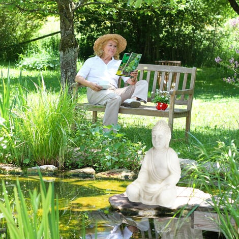 Relaxdays Statue bouddha XXL, assis, grand, jardin, 70 cm de haut, résistant aux intempéries et au gel, déco, crème