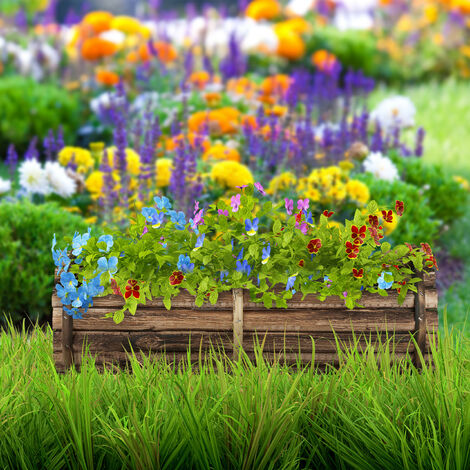 Relaxdays Jardinières en lot, bacs à fleurs en 3 tailles, bois flambé, avec  film plastique, intérieur et extérieur, brun