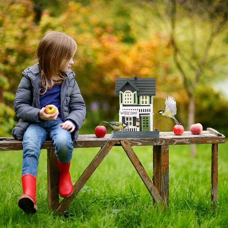 Relaxdays Mangeoire d'extérieur pour oiseaux à suspendre, maison de campagne,  HLP 23,5x18x18 cm, jardin