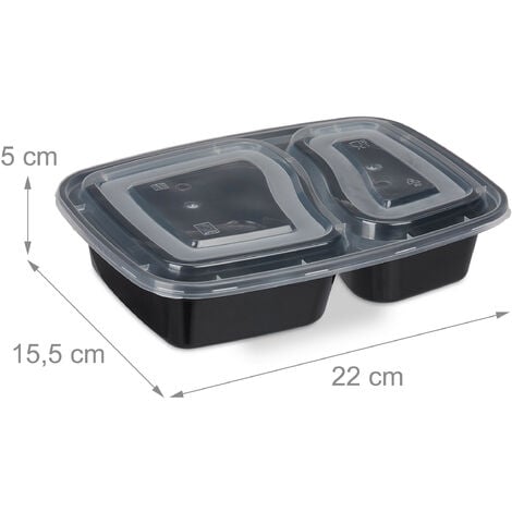 Relaxdays Meal prep containers, lot de 10, 2 compartiments, micro-ondes,  800 ml, boîte alimentaire avec couvercle, noir