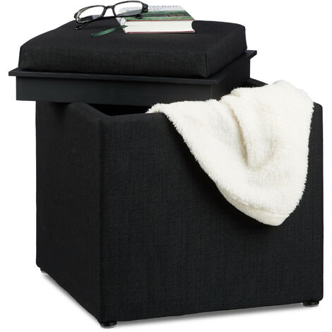 Cube de rangement tissu polyester noir / aspect lin