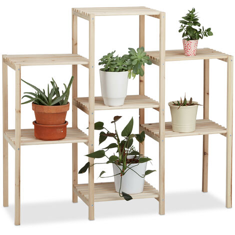 Tikea Support pour plantes d'intérieur et d'extérieur - 7 niveaux en bois -  Pour plusieurs plantes d'extérieur, grande étagère hexagonale pour jardin,  terrasse, salon : : Jardin