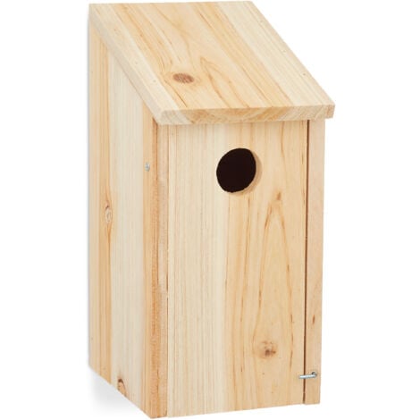 Relaxdays Nichoir à oiseaux en bois, maison oiseaux à suspendre, mésanges, Trou entrée Ø 3,2 cm, 26x12x14,5 cm, nature