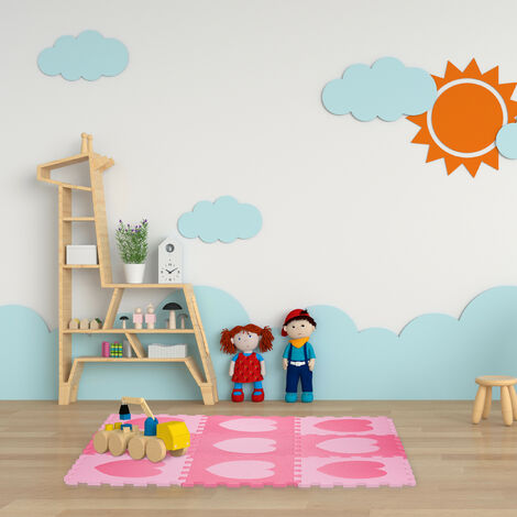 Relaxdays - Tapis Puzzle Bébé 18 Pièces Motif Cœur - Mousse EVA Sans BPA - 91,5x91,5cm - Orange/Beige