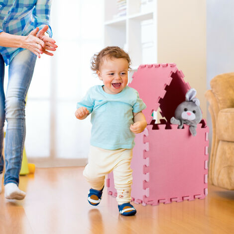 Tapis De Sol Puzzle 36 Pièces Relaxdays Rose Fluo - Dalle Jeu Bébé En Mousse EVA 1,4 M² Avec Bordure