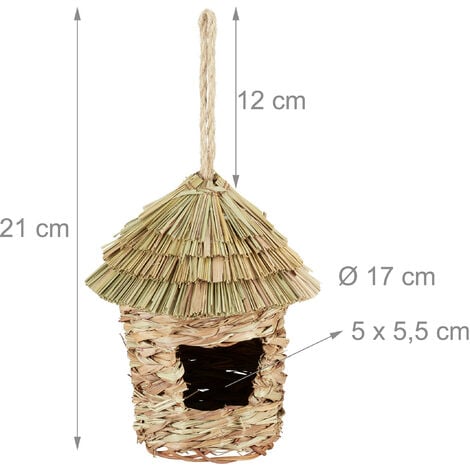 Relaxdays Nichoir oiseaux, nid, cabane, pour cage, nichoir animaux  sauvages, roseau H x L x P 