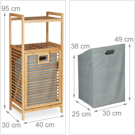 Relaxdays Meuble à Linge Bambou Avec Bac Pliable - Étagère Salle De Bain Nature/Gris