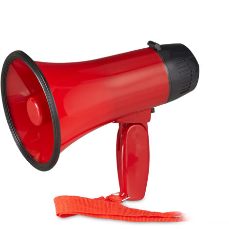 4x Mégaphones Stade Corne d’Appel Manche Pliable & Dragonne, Porte-Voix Son Olé Amusant Plastique 10 Watt Rouge (1/5)