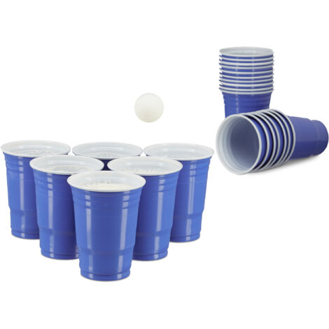 100x Gobelet en plastique 473 ml contenance pour bières fêtes soirées anniversaire verre en plastique, bleu