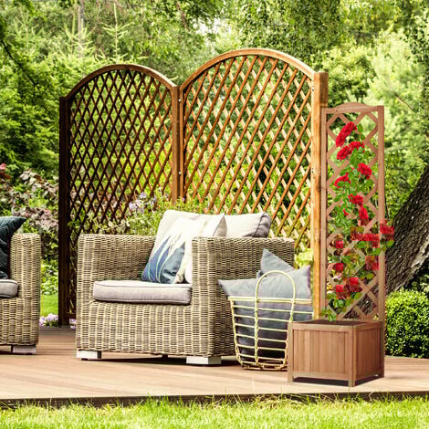 Relaxdays Jardinière avec treillis bac à fleurs treillage bois jardin pot plantes résistant 25 litres 150 cm, nature