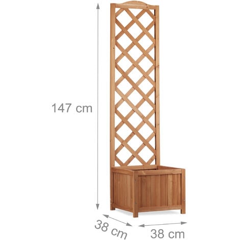 Relaxdays Jardinière avec treillis bac à fleurs treillage bois jardin pot plantes résistant 25 litres 150 cm, nature