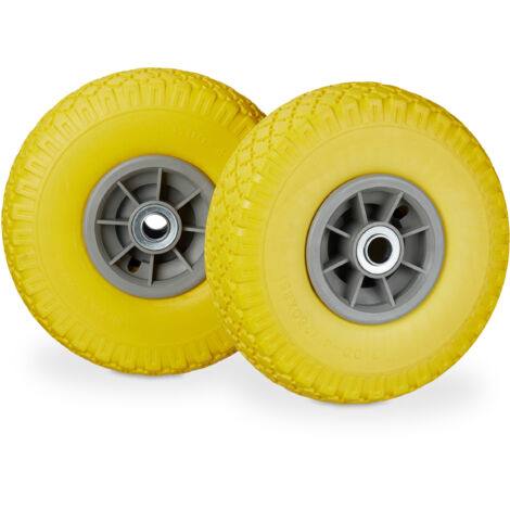Roue de diable, 4x roue de brouette caoutchouc, 3.00-4", 260 x 85 mm, pour axe de 20 mm, jaune-gris