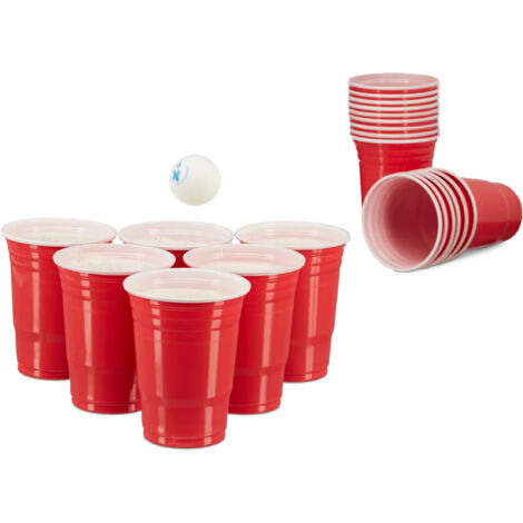 200x Gobelet en plastique 473 ml, contenance pour bières fêtes soirées anniversaire verre en plastique, rouge