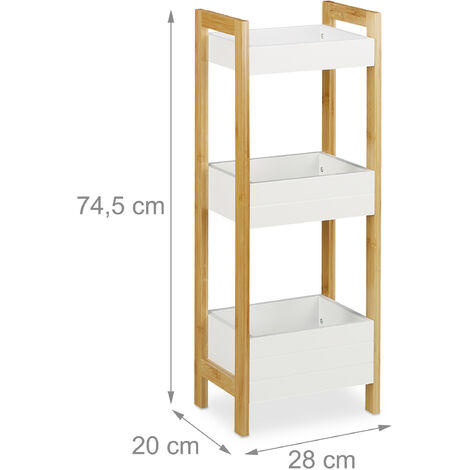 Étagère De Bain Relaxdays 3 Paniers Bambou Et MDF - Rangement Naturel Et Blanc, Design Scandinave, 74,5 X 28 X 20 Cm