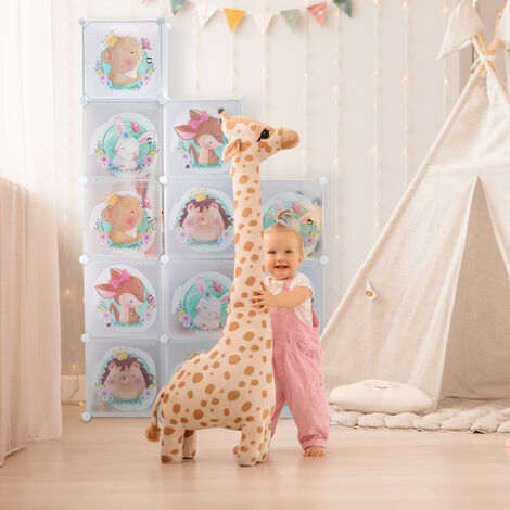 Armoire Modulable Enfant Relaxdays 8 Cubes Avec Portes Animaux - 145x109x37 Cm, Blanc, Rangement Jouets Et Vêtements