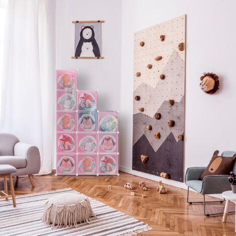 Relaxdays kinderkledingkast, 2 kledingroedes, deuren met babydieren, HBD: 145 x 110 x 37 cm, kinderkast speelgoed, roze