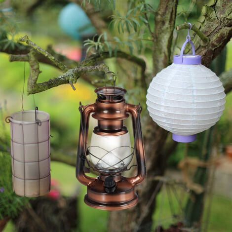 2x lampe-tempête LED, lanterne retro comme décoration de fenêtre ou de  jardin, à piles, cuivre