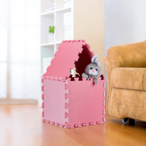 Relaxdays Lot de 9 tapis puzzle en mousse EVA sans substances nocives Motif étoiles 91 x 91 cm Rose