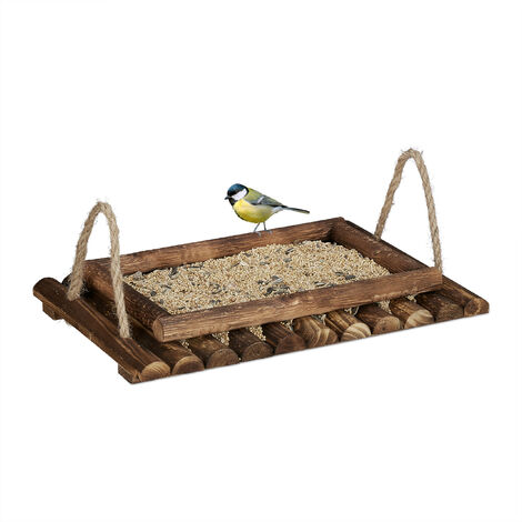 Relaxdays Mangeoire d'extérieur pour oiseaux à suspendre ou poser, en bois,  H x L x P : 5,5 x 37 x 25 cm, marron
