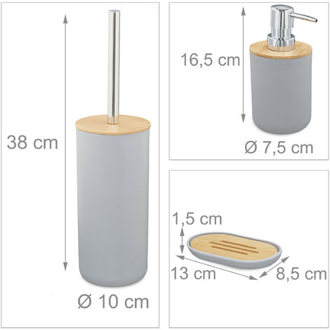 Set De 6 Accessoires Salle De Bain Relaxdays - Poubelle, Brosse WC, Distributeur Savon, Etc. - Plastique Noir Et Bambou