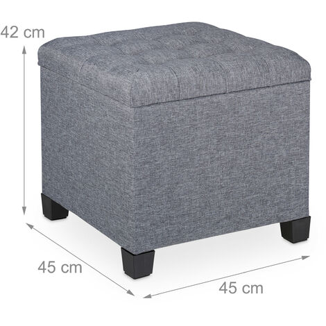 Relaxdays tabouret de rangement, HxLxP : 42 x 45 x 45, matelassé,  revêtement en tissu, rembourrage en