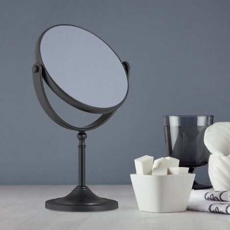 Miroir Cosmétique Grossissant 2x Sur Pied - Double Face Pivotant 360° - Noir - Relaxdays