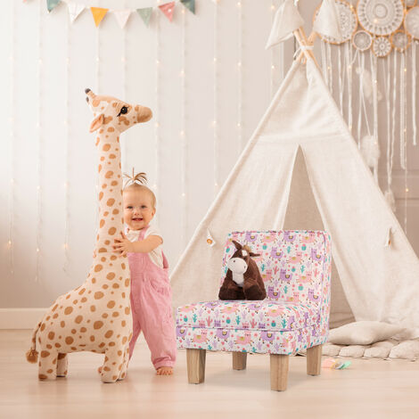 Relaxdays Fauteuil enfant avec motifs de lama, petite chaise pieds en bois,  HLP : 60 x 45