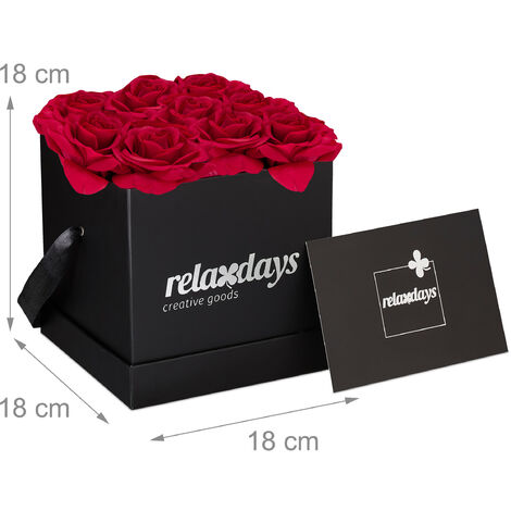 Relaxdays Boîte à roses ronde, 4 roses, Bac à roses noir, conservable 10  ans, Idée cadeau, rose