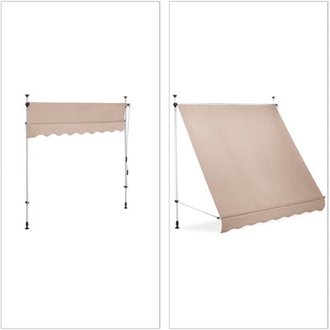 Relaxdays Auvent rétractable 200 cm Store manuel balcon marquise soleil terrasse hauteur réglable sans perçage, beige
