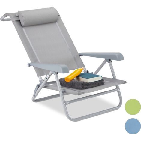 Relaxdays – Chaise pliante de jardin 8 positions – Tissu textilène et acier – Charge max 120 kg – Coussin de tête amovible – Décapsuleur intégré